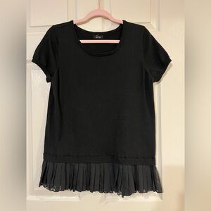 Apt. 9 Women’s Elegant Black Knit Top with Bottom Sheer Ruffles Large